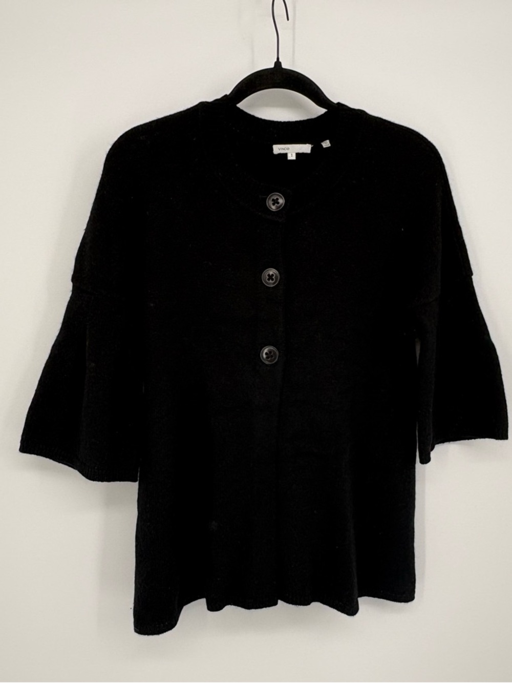VINCE Sweater Black Button-Up Cashmere with Bell Sleeves Size Small